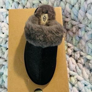 UGG Black Slippers with Brown Fur